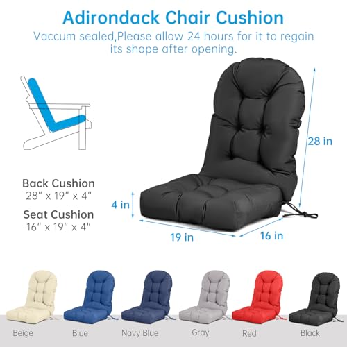 Adirondack Chair Cushion Waterproof Rocking Chair Cushion, Tufted High Back Patio Chair Cushions with Anti-Slip Ties for Rocking Chairs,Adirondack Chair,Patio Furniture (Black) - color: Black