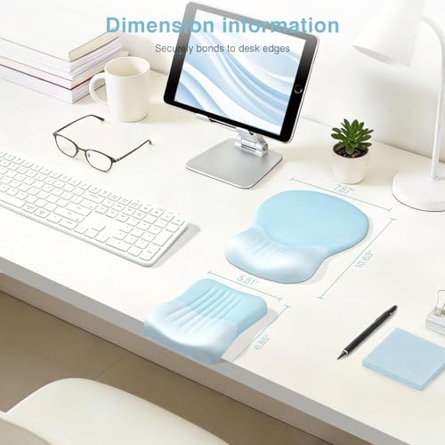 Ospelelf Mouse Pad with Wrist Rest Set Foam L-Shaped Desk Elbow Pad Ergonomic Desk Edge Cushion Anti-Slip Rubber Bottom Office Women Desk Accessories for Computer, Laptop and Gaming, Blue - color: Blue