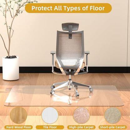 Tempered Glass Chair Mat 48" x 32",1/5" Thick for Office Desk,Rolling Chair Mat for Carpet, Odorless, Easy to Clean with 4 Non-Slip Pads for Carpet & Hardwood Floors - size: 48" x 32"
