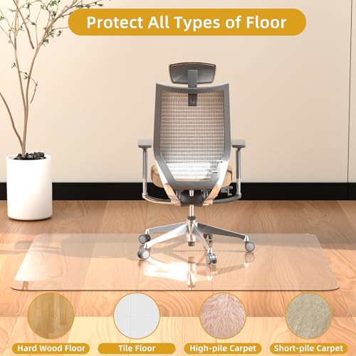 Glass Chair Mat Heavy 54" x 32" -1/5" Thick Premium Tempered Glass Duty Hard Glass Chair Mats -for Office Chair on Carpet or Hard Floor with 4 Anti-Slip Pads - size: 54" x 32"