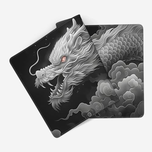 Extended Gaming Mouse Pad with Dragon Design, 35.4 x 15.7 Inches, Non-Slip Rubber Base, Stitched Edges, Rectangular Desk Mat - color: Dragon