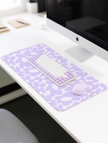 Large Aesthetic Cute Purple Keyboard and Mouse Computer Desk Desktop Pad Mat, Cute Purple Computer Mats for Desktop, Keyboard Mats for Desk (31.5" x 15.8") - color: Light Purple