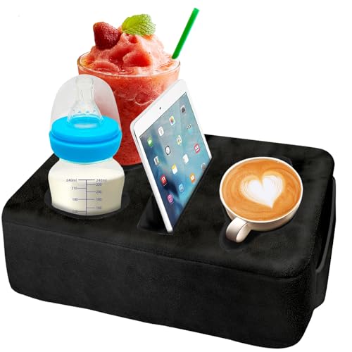 4 Hole Couch Cup Holder Tray, Cup Holder for Bed Suitable for Cup Holders on Sofas, beds, Camping, RVs, Cars, and Beaches.Black - color: Black, size: 12.2" x 9.4" x 3.1"