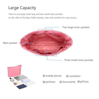 YONEBN waterproof Storage Bag Lightweight Large Capacity nylon Bag Inner Bag Handbag Organizer - color: Nylon/Pink