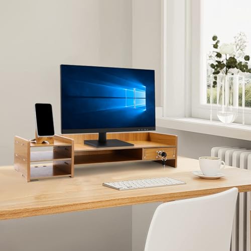 Computer Monitor Stand, Computer Rack with Drawers, Two top Platforms Desk Organizer Monitor Stand with Extra Large Storage Desktop Computer Stand for PC, Laptop, Printer, Screen, TV (02) - size: 02