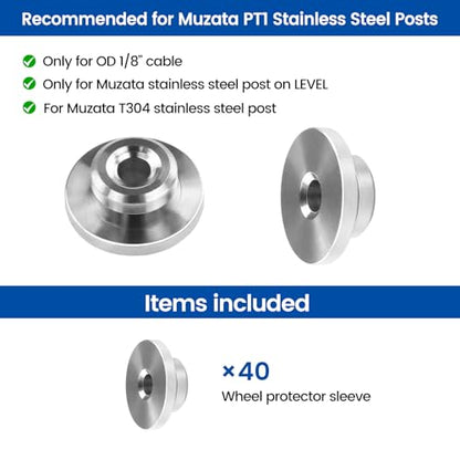 Muzata 40 Pack 1/8" Level Wheel Cable Railing Grommets ONLY for Level 1/8" Wire Rope T316 Stainless Steel Protector Sleeves Deck Cable Railing Hardware Kit Metal Posts CR72 - size: 40P, style: Silver For Level