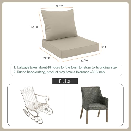 Favoyard Outdoor Seat Cushion Set 22 x 22 Inch Waterproof & Fade Resistant Patio Furniture Cushions with Removable Cover Deep Seat & Back Cushion with Tie Straps for Chair Sofa Couch - color: Beige, size: 22 x 22 Inch