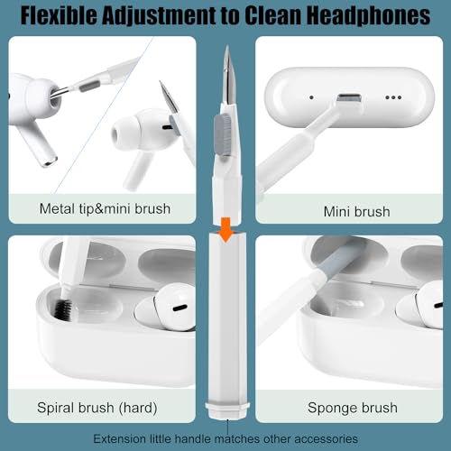 VICHYIE 20 in 1 Multifunctional Cleaner Kit for Electronic Devices, Keyboard Cleaning Brush, Headphones Cleaner Kit for AirPods, Multi-Tool for Cleaning Laptop, Earbuds, Camera, Cellphones (White) - color: White