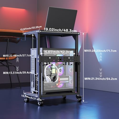 Computer Tower Stand, 6 Level Height Ajustable PC Tower Stand for Floor, Mobile Rolling CPU Holder Cart for Gaming Office Home,21.34"-28.3", Black - size: 0 power outlet