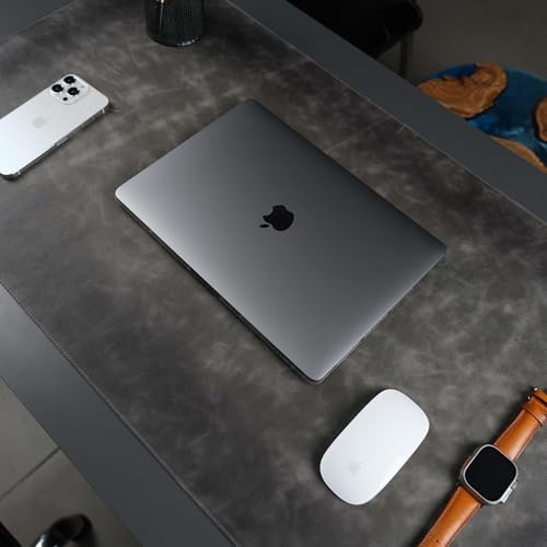 Jersey Genuine Calfskin Leather Desk Pad, Office Desk Mat with Non-Slip Bottom, Smooth Surface for Mouse & Keyboard, Desk Protector (36x19 inches) (Grey) - color: Grey