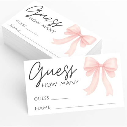 Printed Party Candy Jar Guessing Game, Pink Bow Design, Includes Matching Table Display Sign, Guess How Many, Set of 30 - color: Pink Bow