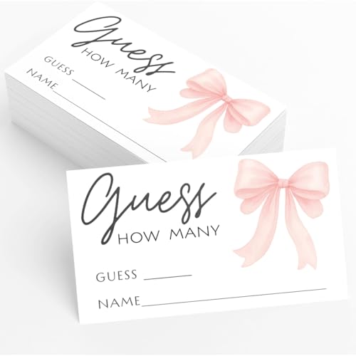 Printed Party Candy Jar Guessing Game, Pink Bow Design, Includes Matching Table Display Sign, Guess How Many, Set of 30 - color: Pink Bow