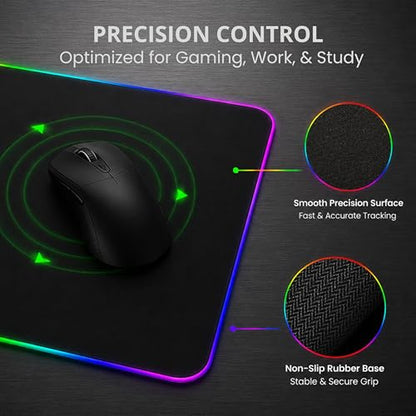 RGB Mouse Pad 35.4×15.7 Inches – Extended LED Mouse Pad with 14 Lighting Modes, Gaming Desk Mat, PC Gaming Accessories, Large Keyboard Pad with Non-Slip Rubber Base.