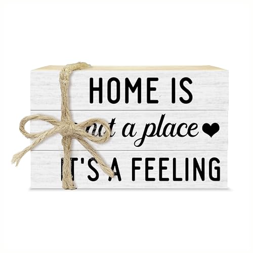 Home Tiered Tray Decor, Home is Not A Place It's A Feeling Wooden Book Stacks with Hemp Rope, Rustic Decorative Books for Farmhouse, Faux Stacked Books Decor for Living Room, Housewarming Gifts (25) - color: Home is Not a Place It's a Feeling