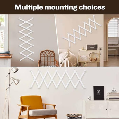 SCUNDA Wall Rack with 20 Hooks, Wooden Wall Expandable Coat Rack for Coat, Hats, Baseball Caps, Coffee Mug, Jewelry(White) - color: White, size: 20 Hooks