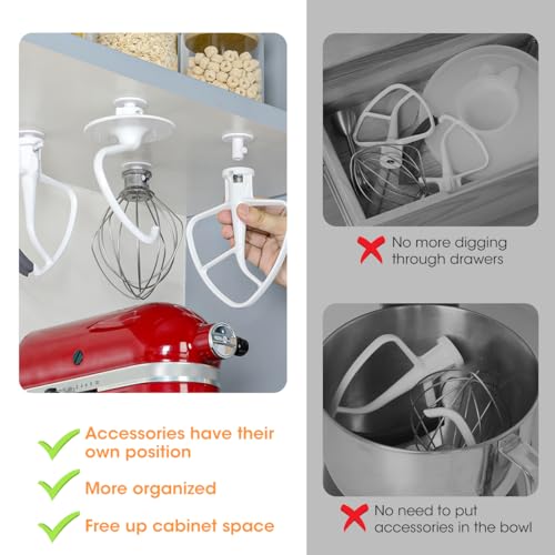 AIEVE 4 Pack Stand Mixer Attachment Holders Compatible with Kitchenaid Mixer Accessories,Flex Edge Beater, Flat Beater, Dough Hooks and Wire Whip Organizer