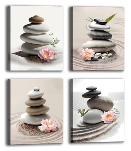Framed Zen Bathroom Wall Art Set,Meditation Canvas Wall Art,Zen Sand Posters Prints for Yoga Office Bathroom Bedroom,Set of 4 (Framed 8 x 10 IN) - color: Framed 8"X10" -Zen Sand Canvas Wall Art
