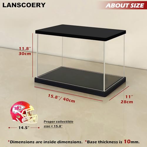 LANSCOERY Acrylic Display Case 15.8x11x11.8 in, 10mm Base, RGB Ring Light, 3mm Clear Panels, Front Door for Action Figures and Models - size: 15.8x11x11.8inch; 40x28x30cm