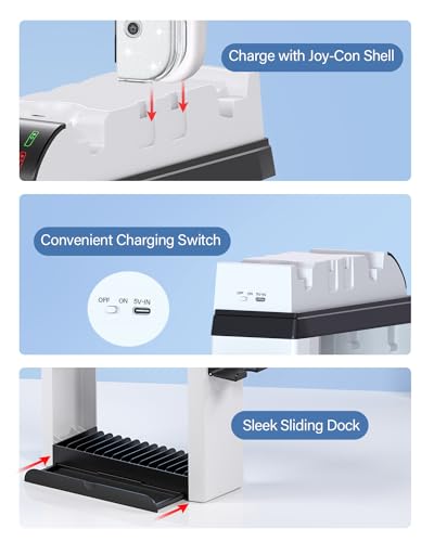 Switch Games Organizer Holder and Charging Dock for Nintendo Switch & Switch OLED Joy-Cons/Original Switch Pro Controller - Nargos Switch Storage Rack Stand Accessories kit