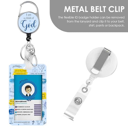 Christian Lanyards ID Badge, I am a Child of God ID Badge Holder with Retractable Reel Clip and Keychain, Religious Heavy Duty Identity Badge Cover Case Protector for Teacher Nurse Blue - color: Christian-blue