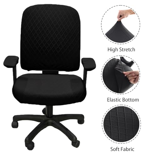 Stretch Jacquard Office Chair Cover with Armrest Covers, Removable Washable Desk Chair Cover, Anti-dust Seat Cushion Protectors -Seat + Backrest, Black - color: Black, size: Chair Seat + Backrest + Armrest Cover