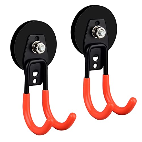 ULIBERMAGNET Garage Strong Magnetic Hooks, 2 Pack Heavy Duty Large J Hooks with Magnet, Anti-Slip Coating Magnet Hooks for Garden Tools, Ropes,Drill - style: 2.59" Strong Medium J Orange 2PC