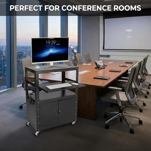 Adjustable Height AV Media Cart, 24-42 Inch Mobile Stand with Locking Storage, Extended Tray Organizer, Cable Management Wheels, for Home Office School - size: Without extension rack