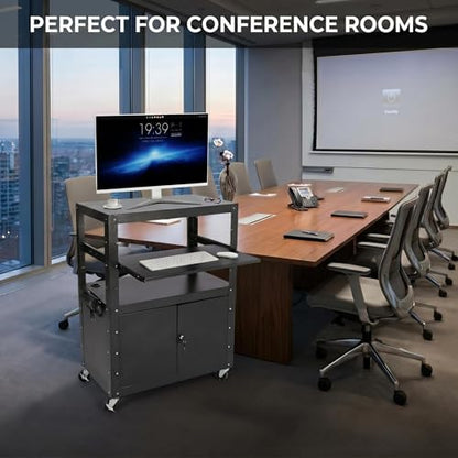 Adjustable Height AV Media Cart, 24-42 Inch Mobile Stand with Locking Storage, Extended Tray Organizer, Cable Management Wheels, for Home Office School - size: Without extension rack