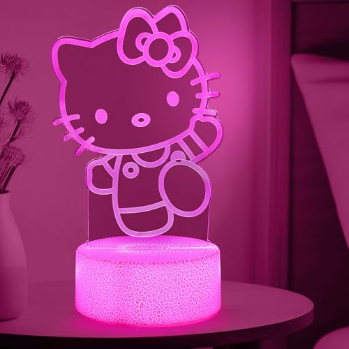 sunduck Pink Kawaii Kitty 3D Night Light with Corded Control- Dreamy Girls Room Decor, Perfect Birthday/Christmas Gift for Kids, Unique Holiday Present - color: kitty03