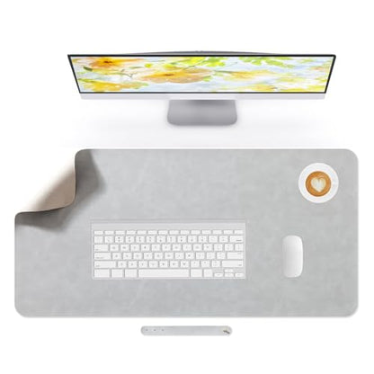 Desk Pad Soft PU Leather Large Mouse Pad Laptop Computer Desk Mat Table Blotter Flat Smooth Waterproof Non-Slip Desktop Protector Writing Pad for Office and Home (Light Grey, 80x40cm) | Soft Crazy Horse PU Leather Non-Slip Desk Blotter Waterproof Writing
