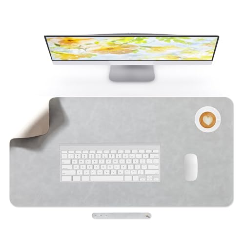 Desk Pad Soft PU Leather Large Mouse Pad Laptop Computer Desk Mat Table Blotter Flat Smooth Waterproof Non-Slip Desktop Protector Writing Pad for Office and Home (Light Grey, 80x40cm) | Soft Crazy Horse PU Leather Non-Slip Desk Blotter Waterproof Writing