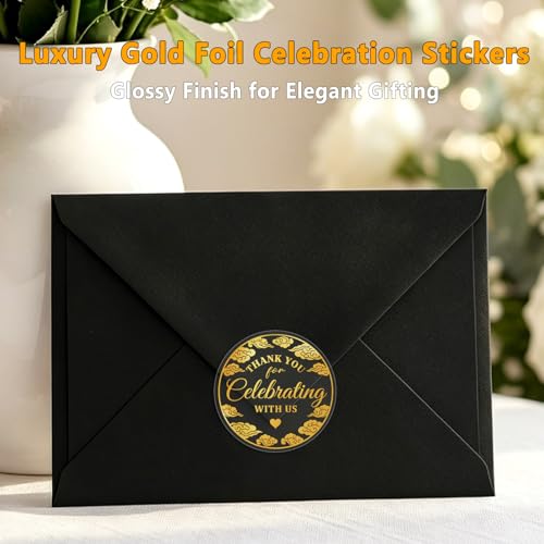 100PCS Thank You for Celebrating with Us Stickers,Gold Party Favor Labels with Elegant Cloud Design Stickers for Wedding, Birthday, Baby Shower, Graduation Favor Bags & Dessert Table 1.6" (Gold)