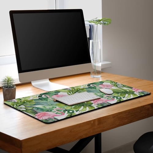 Gaming Mouse Pad Game Mat Pc Mouse Pads Large Desk Pads Computer Desk Pad Waterproof Non-Slip Rubber Base 35.4" X 15.7" for Game Office, Watercolor Tropical Palm Tree with Flamingo - color: Watercolor Tropical Palm Tree With Flamingo