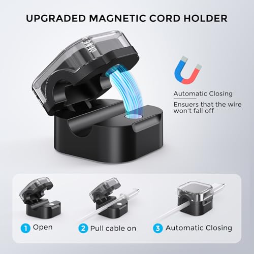 AhaStyle Magnetic Cable Organizer [1s Lock] 6 Pack Cord Cable Holders Clips Strong Adhesive Cable Cord Keeper [Smooth Adjustable] Hide Wire Cord Organizer for Nightstand Kitchen Car Office (Black) - color: Crystal Black