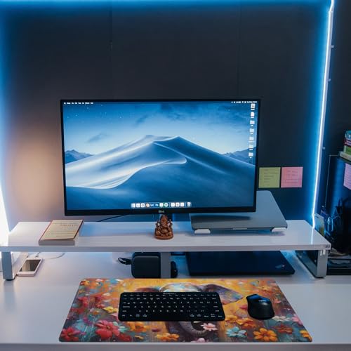 XL Mouse Pad,Elephant in Flower Blossom Large Gaming Mouse Pad,Cute Elephant Floral Desk Mat,Extended Big Computer Keyboard Desk Pad with Non-Slip Base and Stitched Edge 31.5"x11.8" - color: Elephant in Flower Blossom, size: XL-31.5"x11.8"