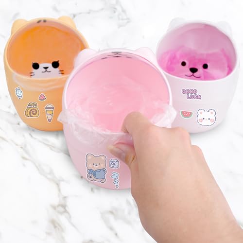 Cute Desktop Tiny Trash Can with Flip Lid, Creative Kawaii Bear Mini Wastebasket, Portable Countertop Dustbin for Office Kitchen Vanity Tabletop Bedroom (Yellow) - color: Yellow