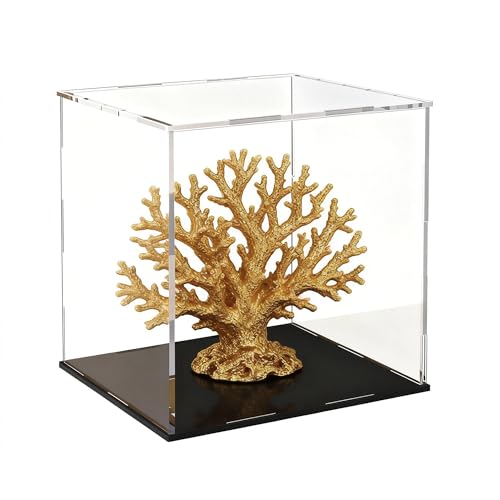 Acrylic Display Case 9x9x9 Inch, Clear Collectible Display Box with Matte Black Base, Dustproof Showcase for Figures, Models, Sports Memorabilia – Easy Self Assembly - size: 9 x 9 x 9 inch
