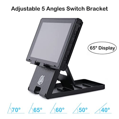 Tscope Foldable Switch Stand for Nintendo Switch/Switch 2/Lite/OLED, Adjustable Compact Portable Holder, Cute Leaf Design Gaming Stand Accessories (Black) - color: Black