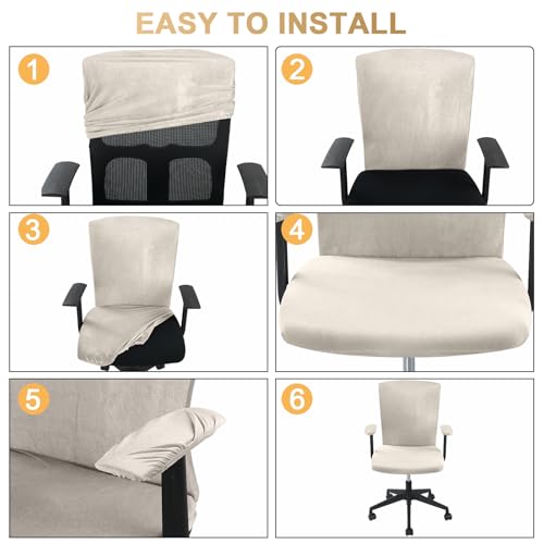 Tallew 4 Pcs Office Chair Covers Set Computer Universal Protective Stretchable Chair Seat Covers Desk Armrest Slipcovers Pads Office Cushion Backrest for Rotating(Cream) - color: Cream