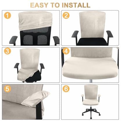 Tallew 4 Pcs Office Chair Covers Set Computer Universal Protective Stretchable Chair Seat Covers Desk Armrest Slipcovers Pads Office Cushion Backrest for Rotating(Cream) - color: Cream