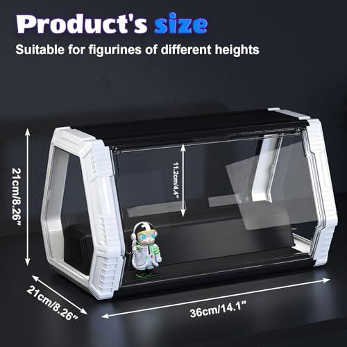 Space Capsule Acrylic Display Case for Collectibles, 2-Tier Anime Figure Display Box with LED Lights & Sound Activated, Magnetic Door, No Assembly, Stackable(Black Step Style, 14.1x8.2x8.2In) - size: Black & White（14.1 x 8.21 x 8.21 inches）