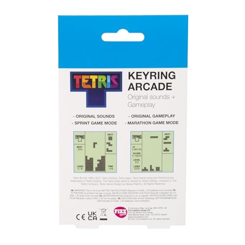 Tetris Keyring Handheld Arcade Game - Retro Mini Portable Handheld Tetris Game for Kids and Adults. Traditional Game Play with 15 Retro Gaming Levels Including Original Tetris Gameplay & Sounds.