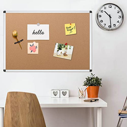 VIZ-PRO Cork Notice Board, 48 X 36 Inches, Cork Bulletin Board with Silver Aluminium Frame - size: 48x36 inches