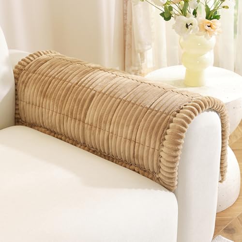 Royhom Couch Arm Covers, Arm Rest Covers for Sofa Set of 2, Thick Arm Chair Covers, Headrest Backrest Protector for Pets Recliner Loveseat Leather Cushion L Shaped Sofa (Khaki, 20 x 24 Inch, 2 Pieces) - color: Khaki, size: 20 X 24 Inch/2 Pieces