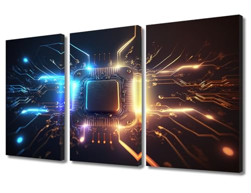 3 Panels Chip Wall Art CPU and Microprocessors Canvas Art Wall Decor CPU Database Concept Wall Art Posters and Prints Bedroom Canvas Art Wall Decor Modern Artwork Ready to Hang (36"Wx24"H) - color: Artwork-01, size: 36"Wx24"H
