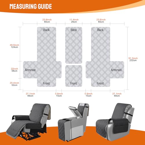 VANSOFY Loveseat Recliner Cover with Console 100% Waterproof Sofa Slipcovers Non-Slip Reclining Couch Cover Split Sofa Covers Furniture Protector for Pets, Dogs(Charcoal Gray) - color: Charcoal Gray