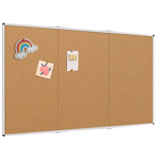 VIZ-PRO 96" x 48" Large Cork Bulletin Board, Foldable & Wall-Mounted Notice Pin Board with Silver Aluminum Frame, for School Home Office - 8' x 4' Corkboard - size: 96 X 48 Inches