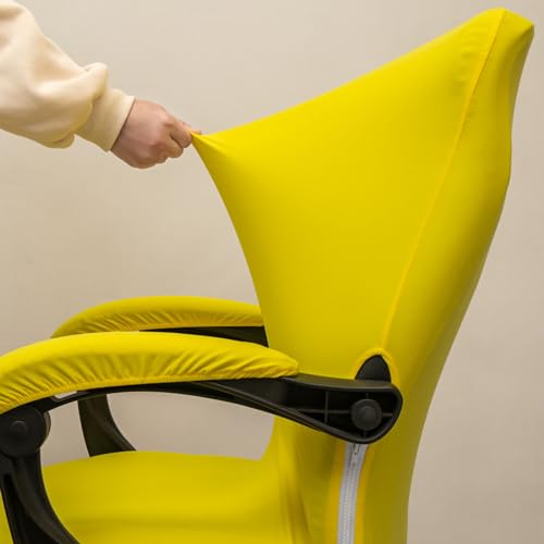 Melaluxe Office Chair Cover with Arm Covers - Universal Stretch Desk Chair Cover, Computer Chair Slipcovers (Size: L) - Yellow - color: Yellow, size: Large with Arm Cover
