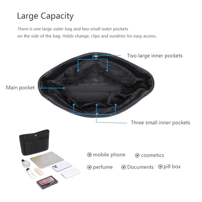 YONEBN waterproof Storage Bag Lightweight Large Capacity nylon Bag Inner Bag Handbag Organizer - color: Pu/Black