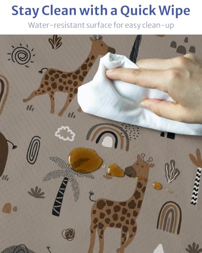 Blissful Diary Baby Splat Mat for Under High Chair, 50.4 x 50.4 Inch Wipeable Splash Mat, Waterproof and Washable, Anti-Slip Floor Protector, Elephant&Giraffe - color: Elephant&giraffe